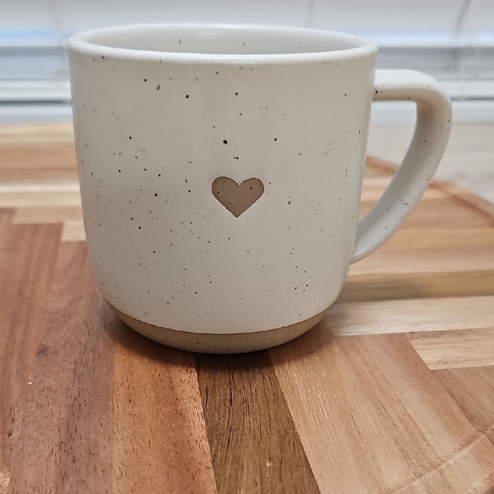 Cream Colored Speckled Ceramic Heart Mug